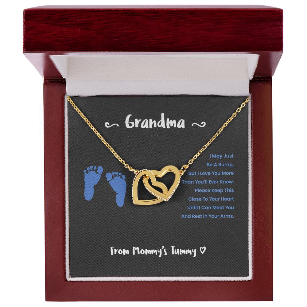 Grandma I Can'T Wait To Meet You - Blue Version Interlocking Hearts Necklace