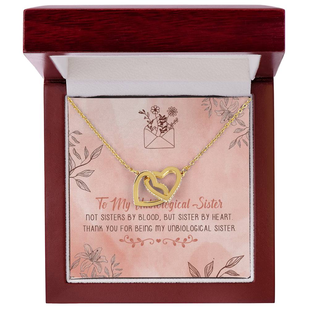 To My Unbiological Sister Interlocking Hearts Necklace Message Card