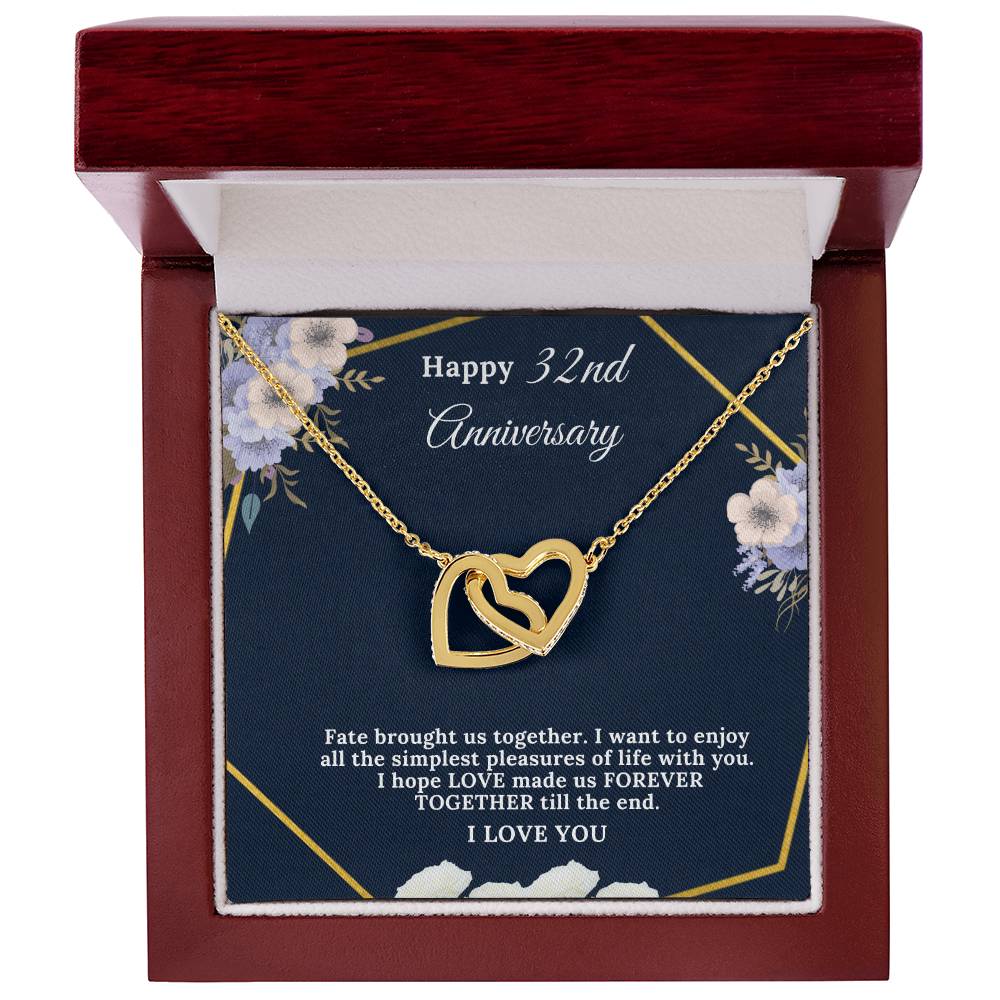 32 Year Anniversary Gift For Wife 32 Years Together For 32Nd Anniversary Anniversary Gift For Anniversary For Her Two Hearts Necklace Interlocking Hearts Necklace