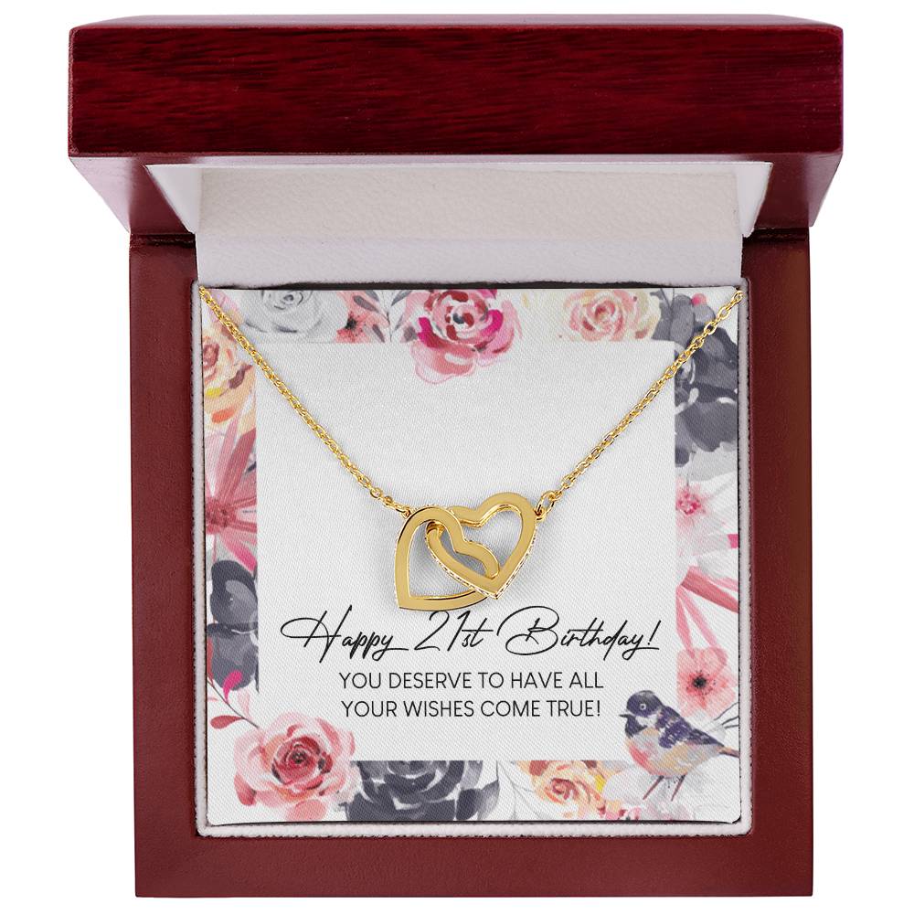 Happy 21St Birthday Interlocking Hearts Necklace Message Card