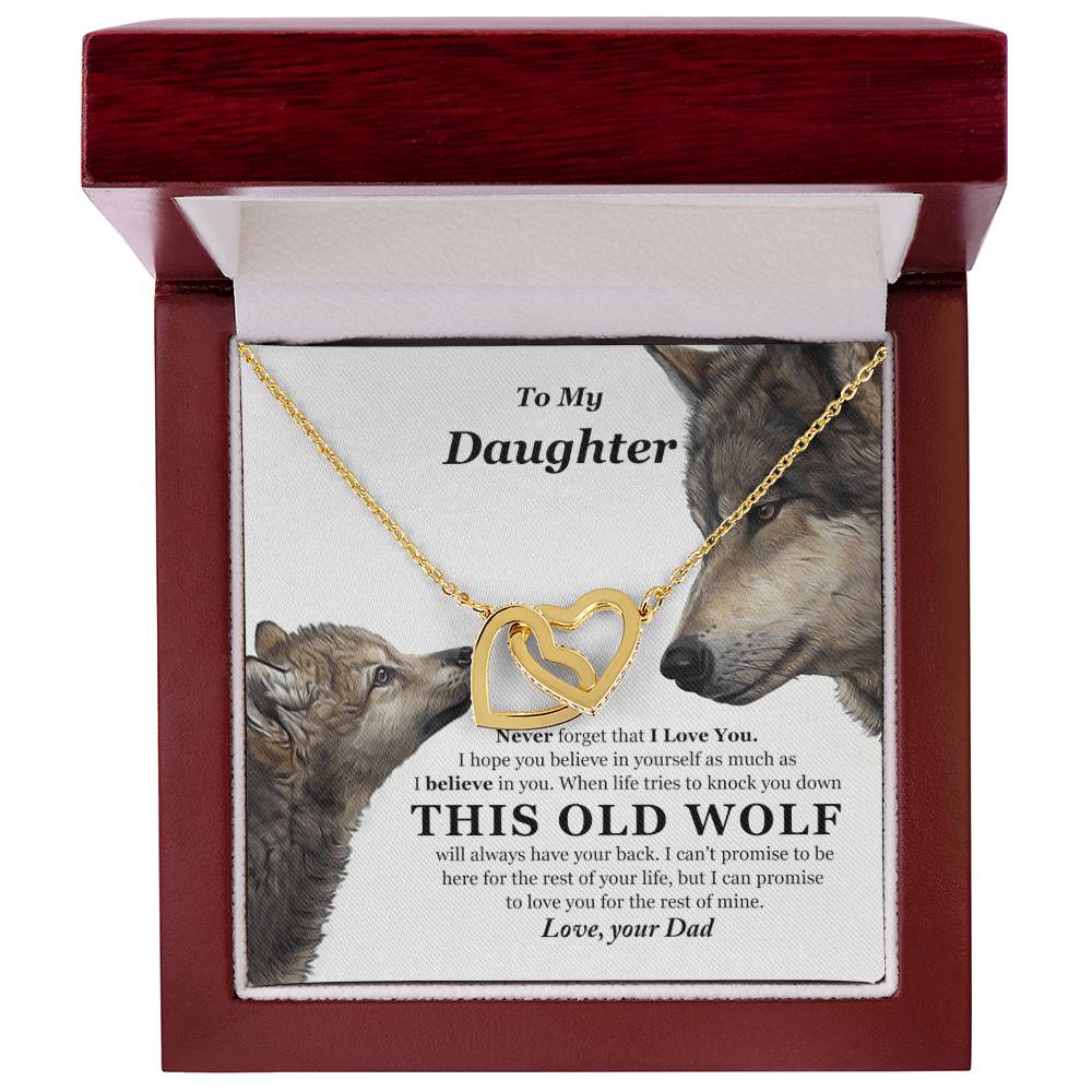 My Daughter This Old Wolf Will Always Have Your Back Interlocking Hearts Necklace