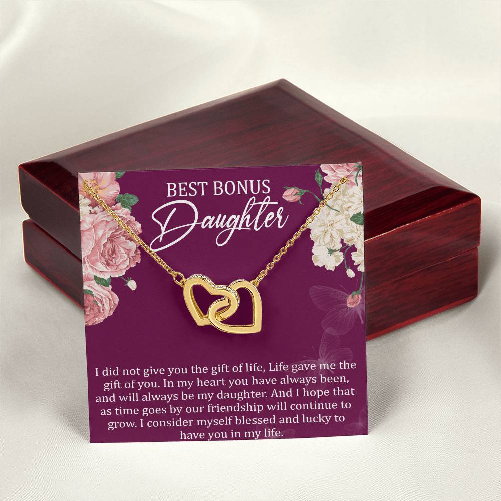 Best Bonus Daughter Interlocking Hearts Necklace Message Card