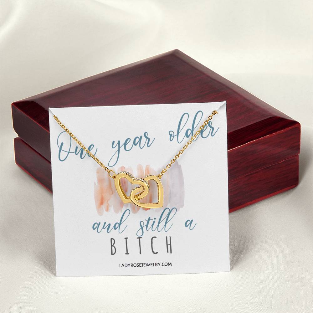 Birthday Bitch Interlocking Hearts Necklace