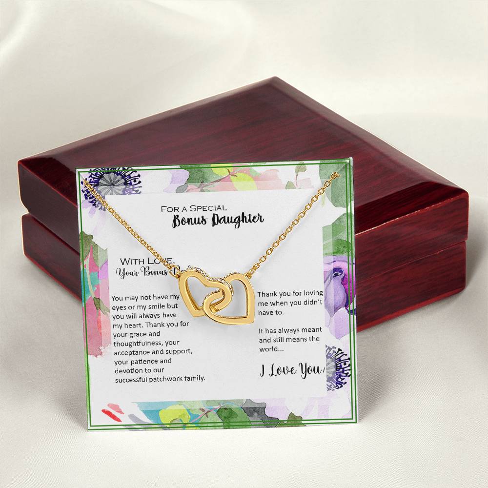 Bonus Daughter From Bonus Dad No Dna But You Have My Heart Interlocking Hearts Necklace