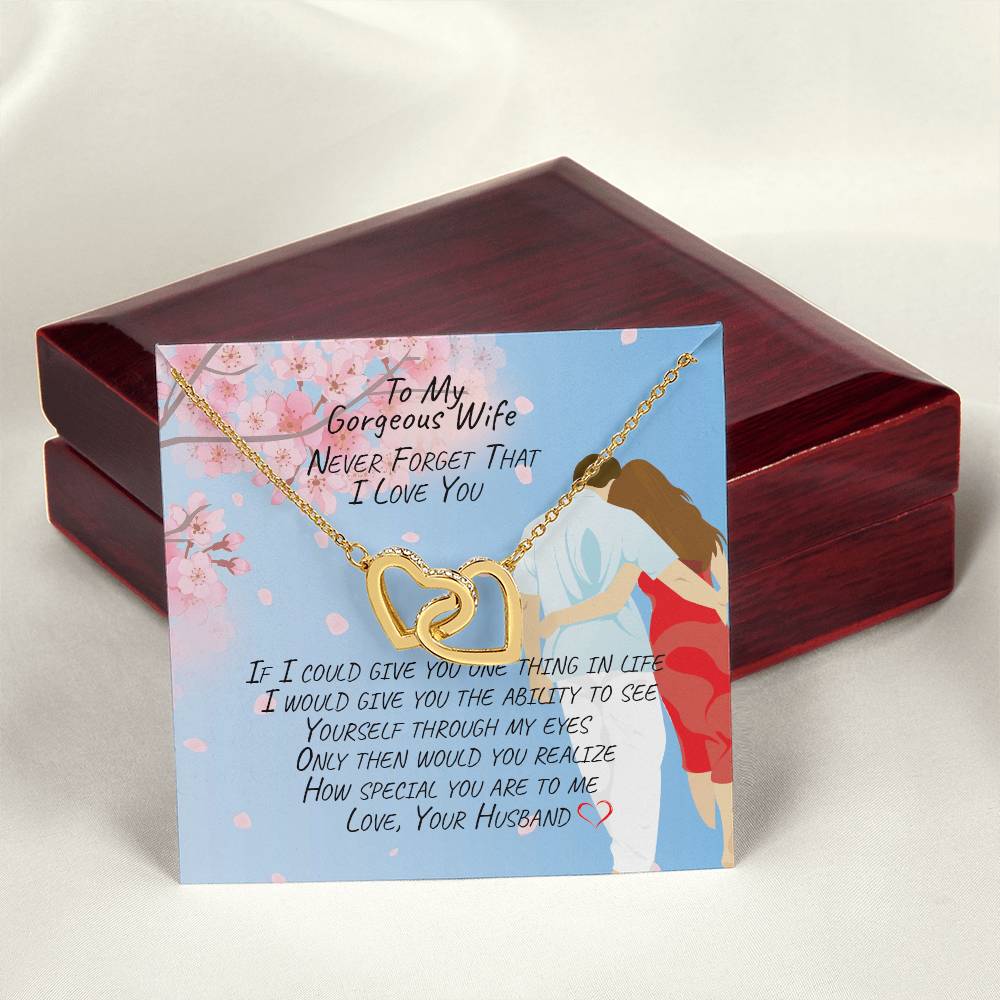 Gift For Wife - Interlocking Necklace- Never Forget That I Love You Interlocking Hearts Necklace