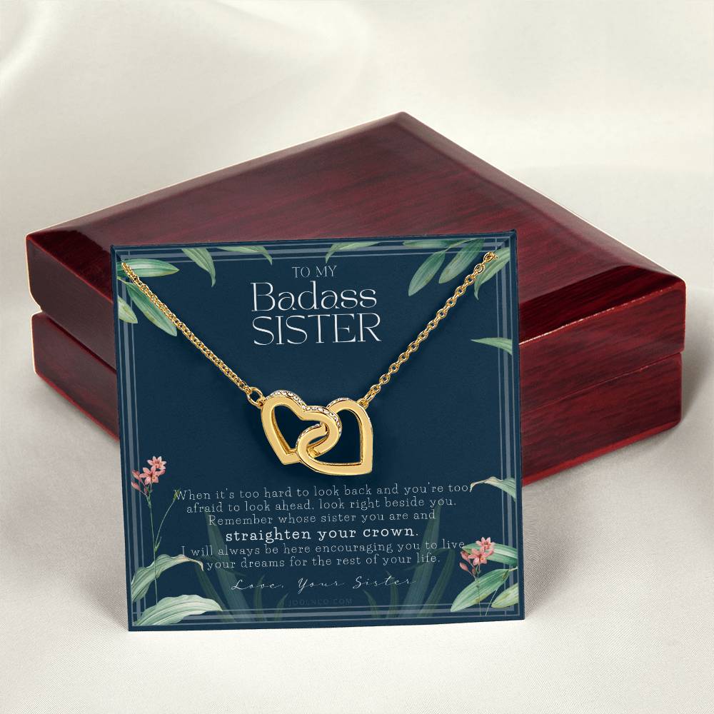 To My Badass Sister Necklace Remember Whose Sister You Are Straighten Your Crown Sister Gift Sister Necklace Touching Gift For Sister Interlocking Hearts Necklace