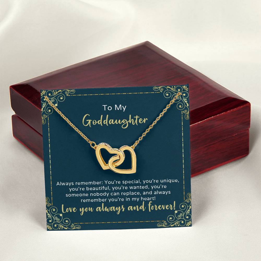 To My Goddaughter Gift - Nobody Can Replace My Granddaughter Heart Necklace Interlocking Hearts Necklace