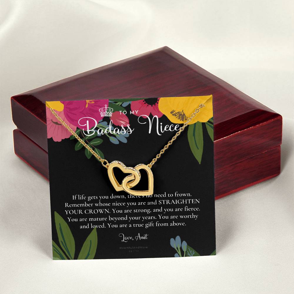 To My Badass Niece Straighten Your Crown Necklace Aunt Niece Necklace Niece Birthday Gift Niece Graduation Gift Interlocking Hearts Necklace