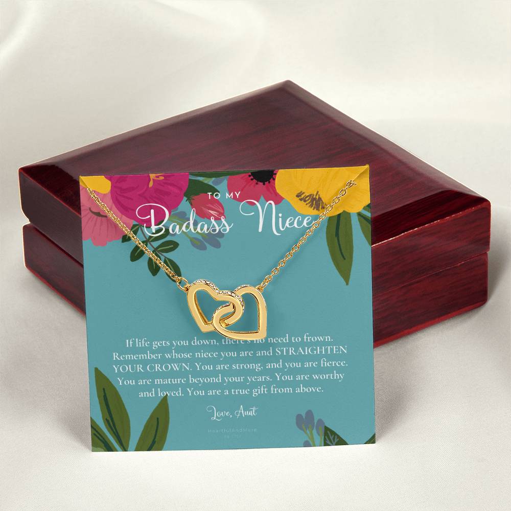 To My Badass Niece Straighten Your Crown Necklace Aunt Niece Necklace Niece Birthday Gift Niece Graduation Gift Interlocking Hearts Necklace