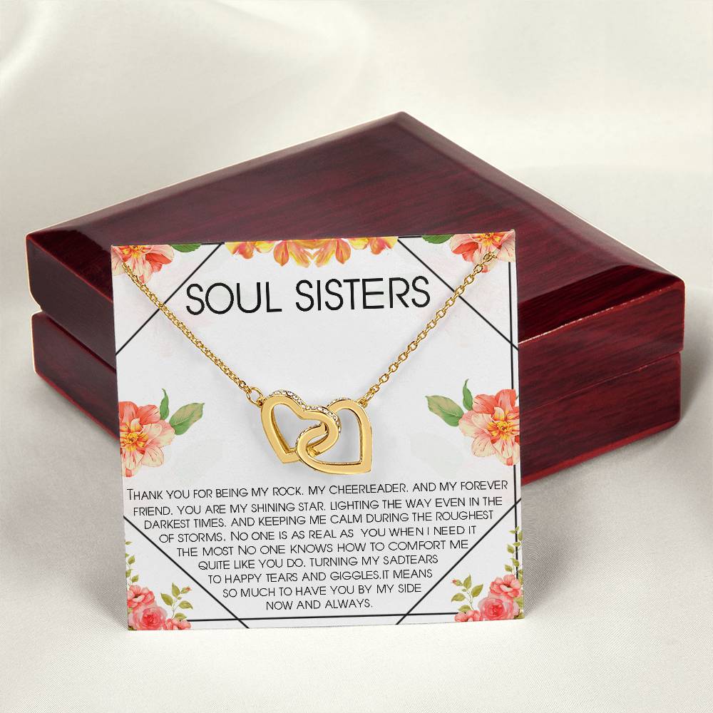 Soul Sisters Interlocking Hearts Necklace Gift Best Friend Gift Jewelry Long Distance Quotes Friends Forever