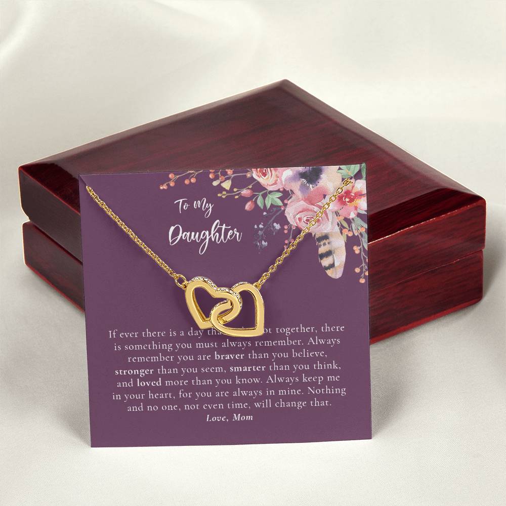 To My Daughter Necklace - Purple Interlocking Hearts Necklace