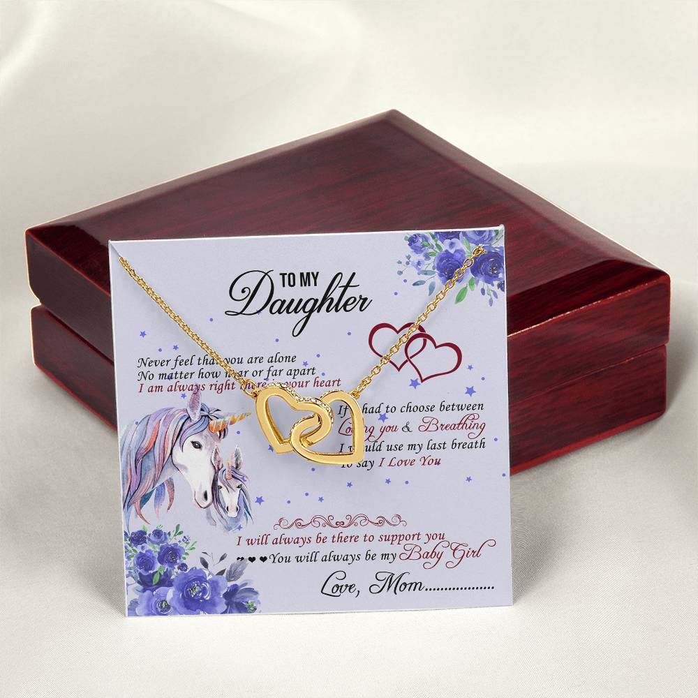 To My Daughter Unicorn Interlocking Hearts Necklace Birthday Message Card