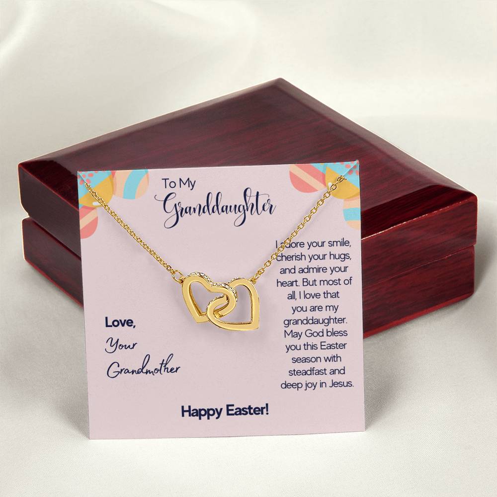 To My Granddaughter - I Adare Your Smile Cherish Your Hugs - Love Your Grandmother - Happy Easter - Necklace Interlocking Hearts Necklace