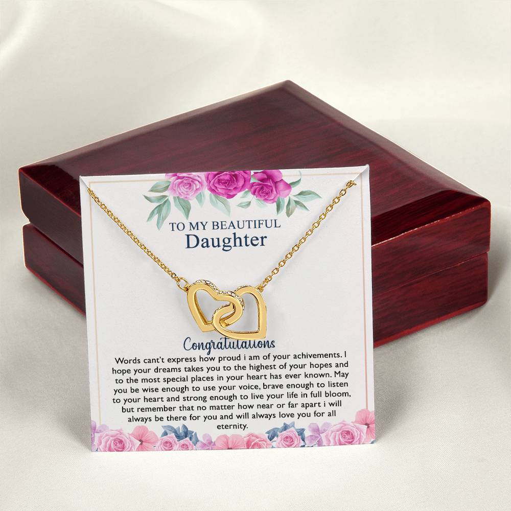 To My Beautiful Daughter Necklace Best Gift For Your Daughter On Her Graduation Day With A Touching Message Card That Express How Much You Love Her. Interlocking Hearts Necklace