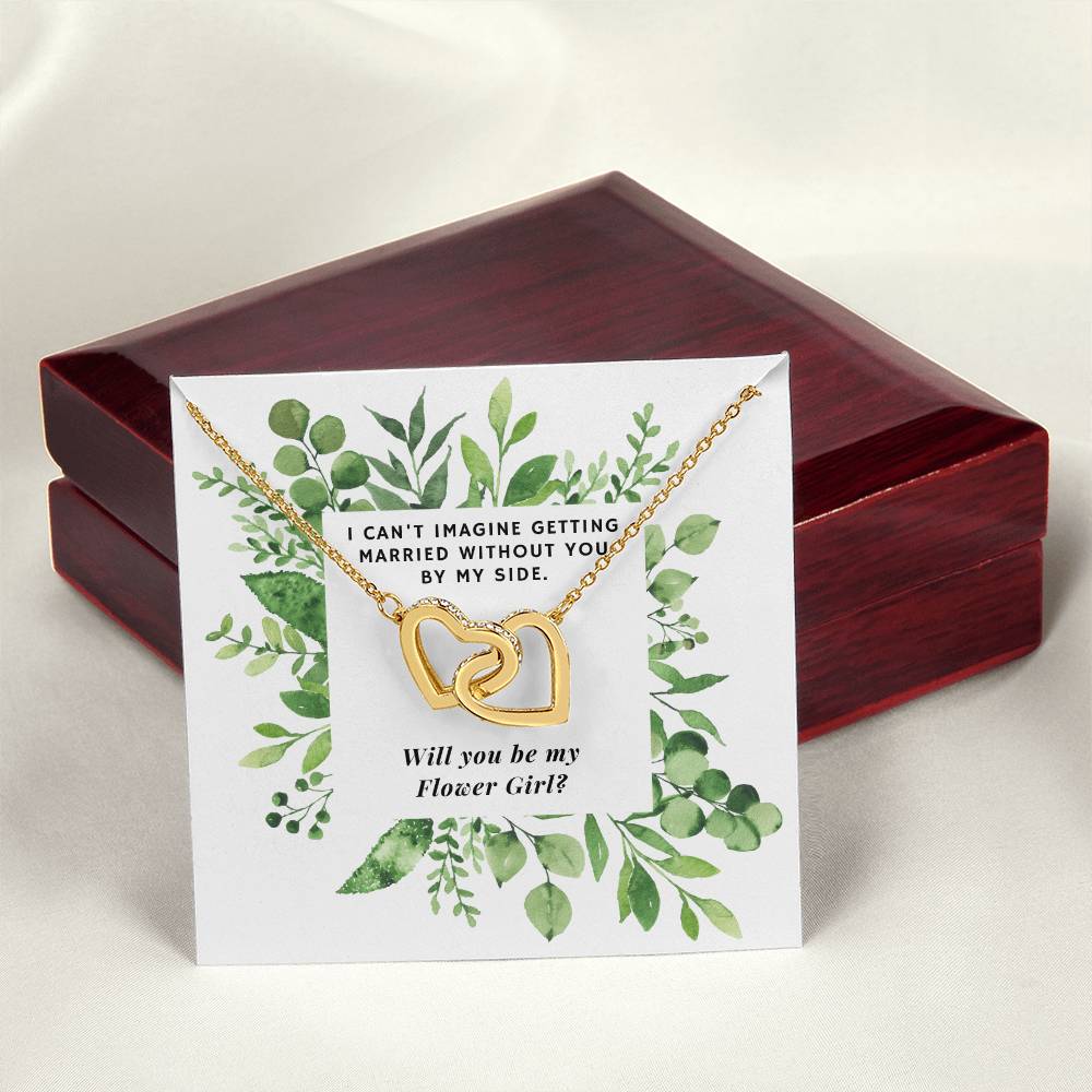 Be Flower Girl Square Foliage Interlocking Hearts Necklace
