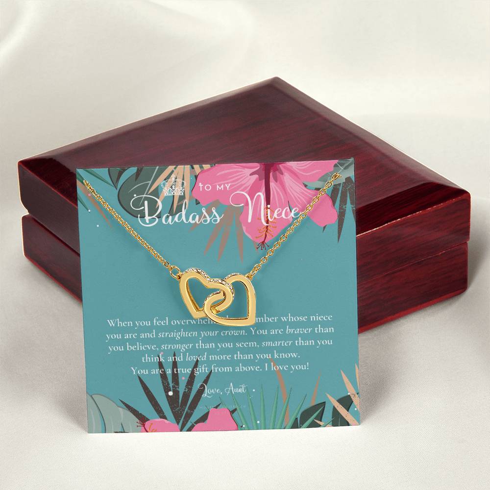 To My Badass Niece Straighten Your Crown Necklace Aunt Niece Necklace Niece Birthday Gift Niece Graduation Gift Interlocking Hearts Necklace