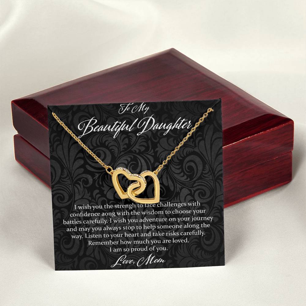 To My Beautiful Daughter I Wish You The Strength - Love Mom Interlocking Hearts Necklace