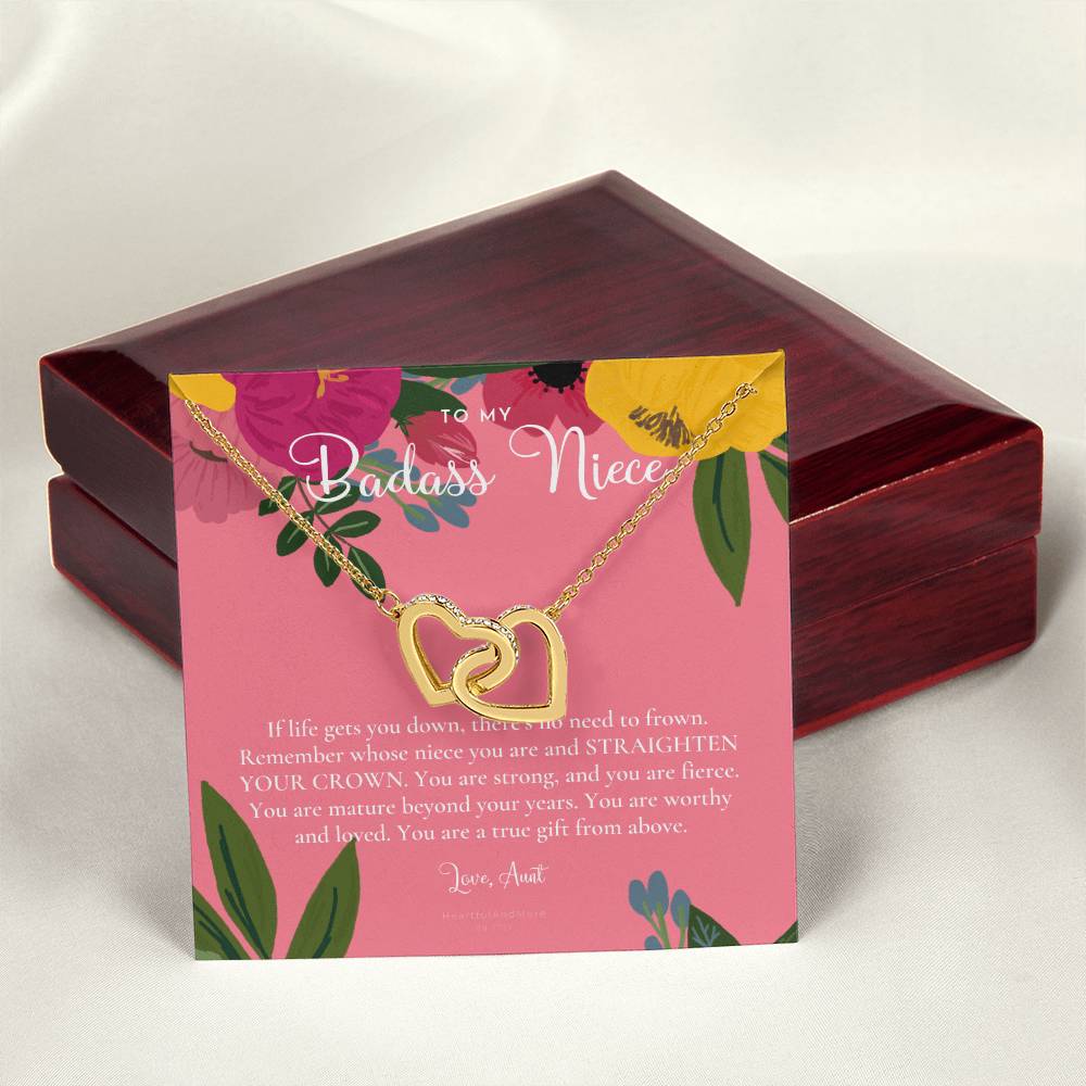 To My Badass Niece Straighten Your Crown Necklace Aunt Niece Necklace Niece Birthday Gift Niece Graduation Gift Interlocking Hearts Necklace