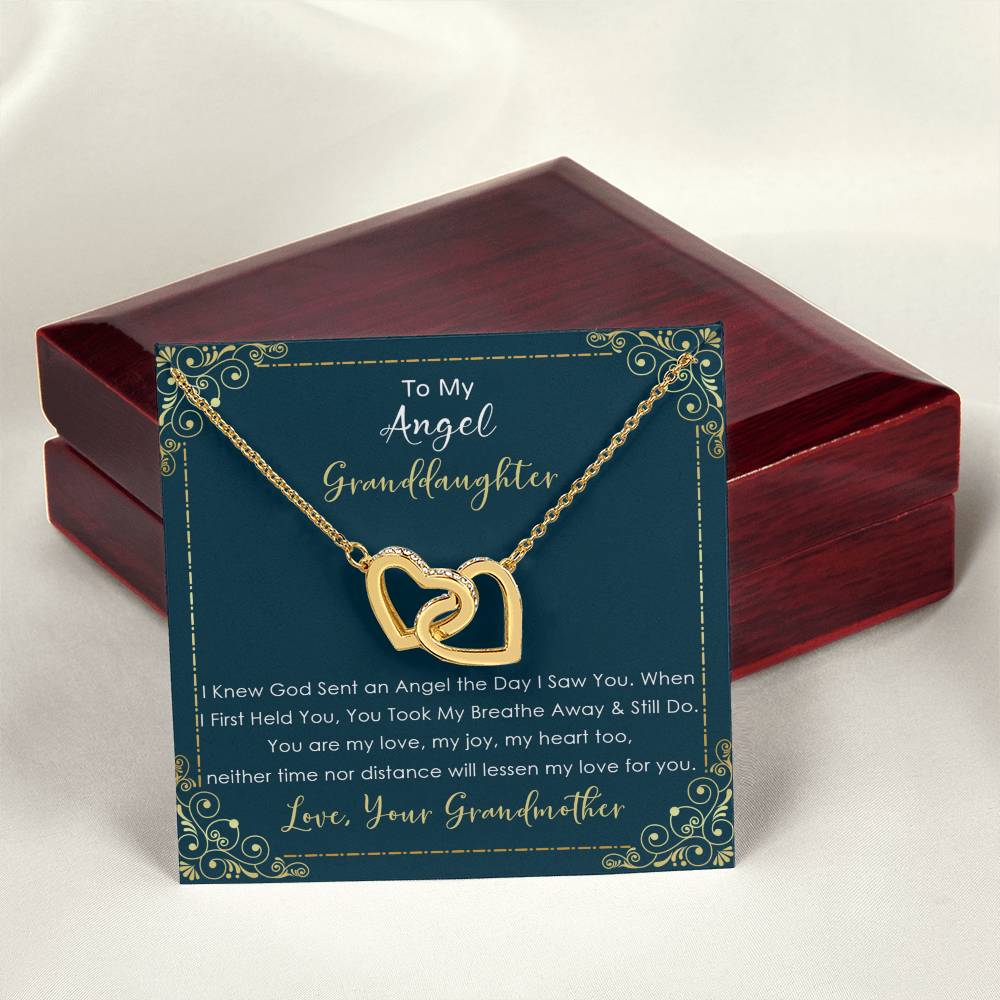 To My Angel Granddaughter - Neither Time Nor Distance Will Lessen My Love For You - Necklace Interlocking Hearts Necklace