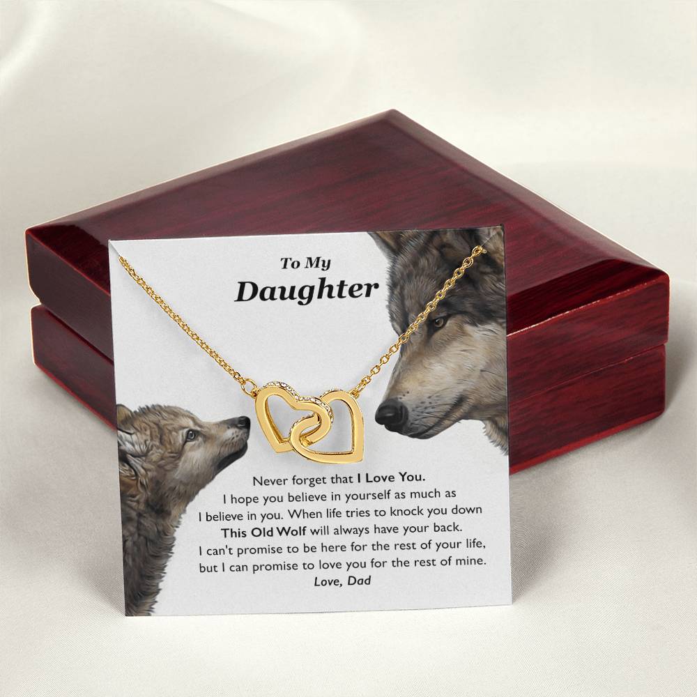 My Daughter This Old Wolf Will Always Have Your Back Interlocking Hearts Necklace