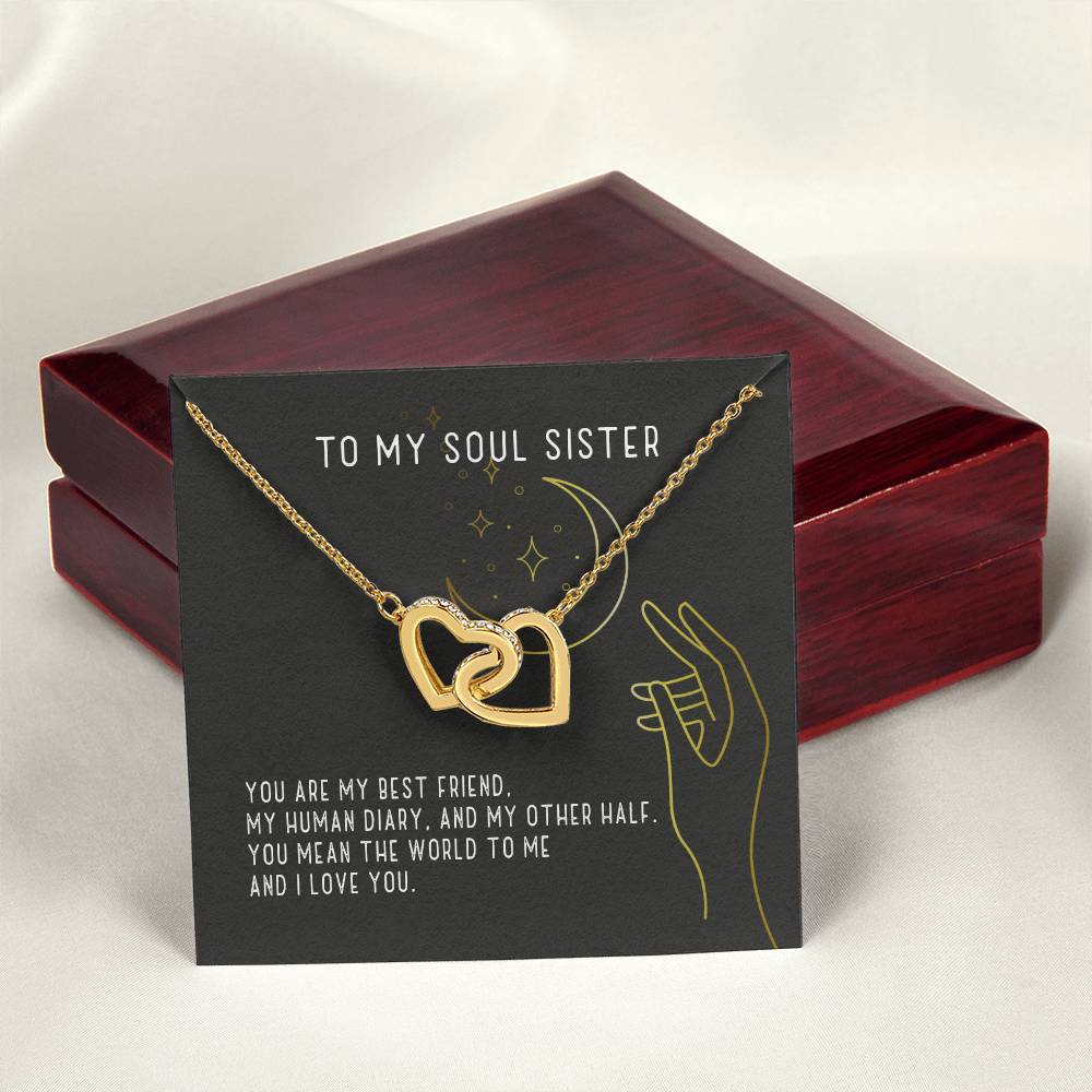 To My Soul Sister Two Hearts Necklace Interlocking Hearts Necklace