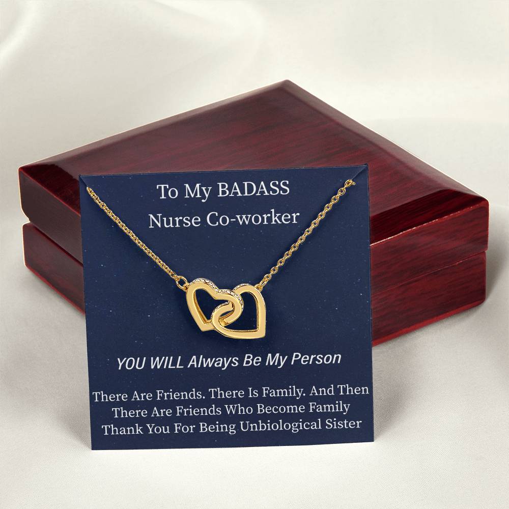 To My Nurse Co-Worker- Unbiological Sister Nurse Week Special Interlocking Hearts Necklace