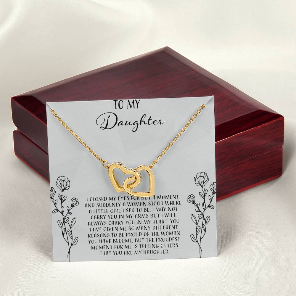 To My Daughter I Close My Eyes For A Moment - Silver Interlocking Hearts Necklace