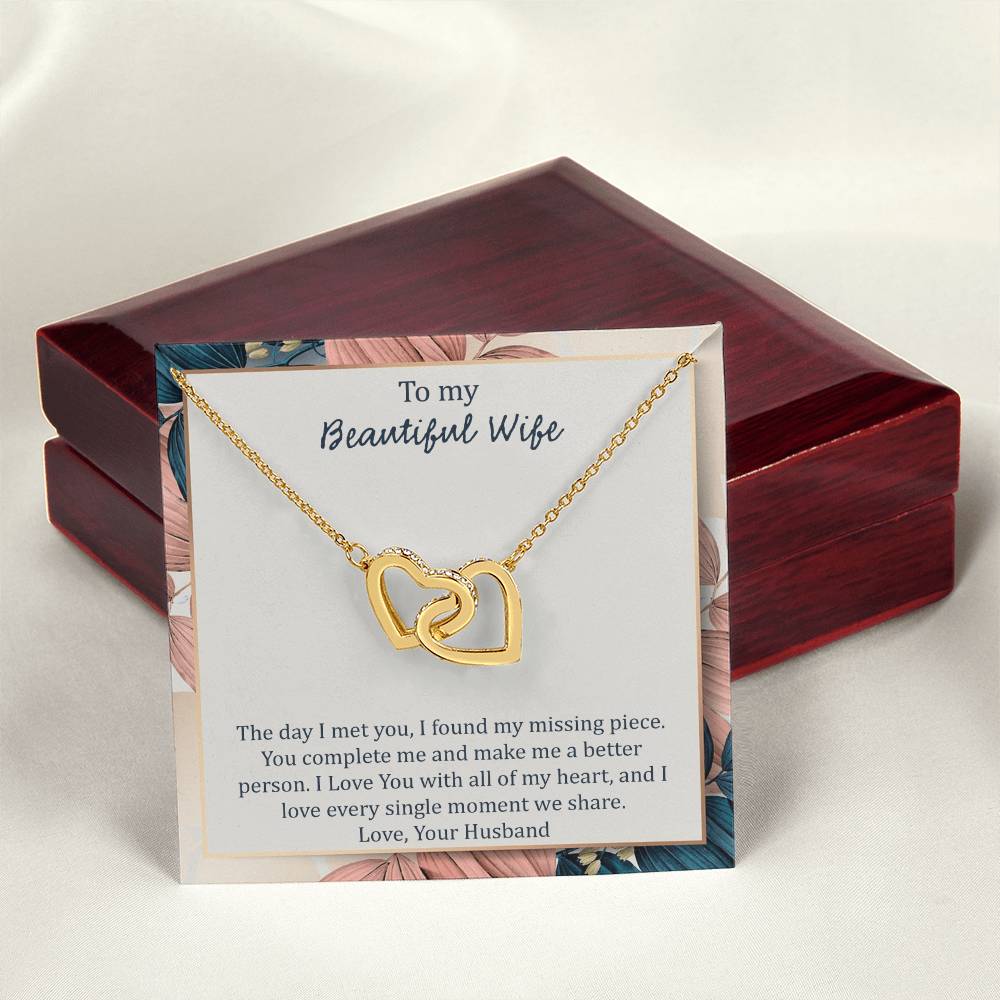 To My Wife The Day I Met You - Leaf Interlocking Hearts Necklace