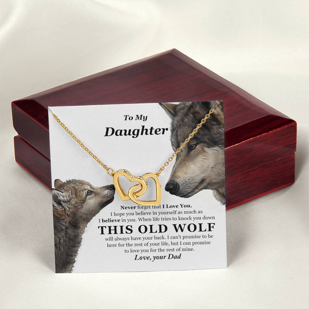 My Daughter This Old Wolf Will Always Have Your Back Interlocking Hearts Necklace