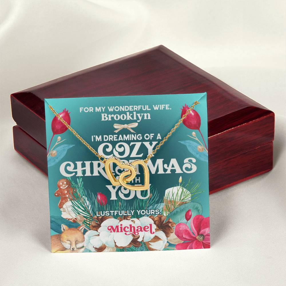 Husband To Wife - I'M Dreaming Of A Cozy Christmas You - Customizable Christmas Gift Interlocking Hearts Necklace