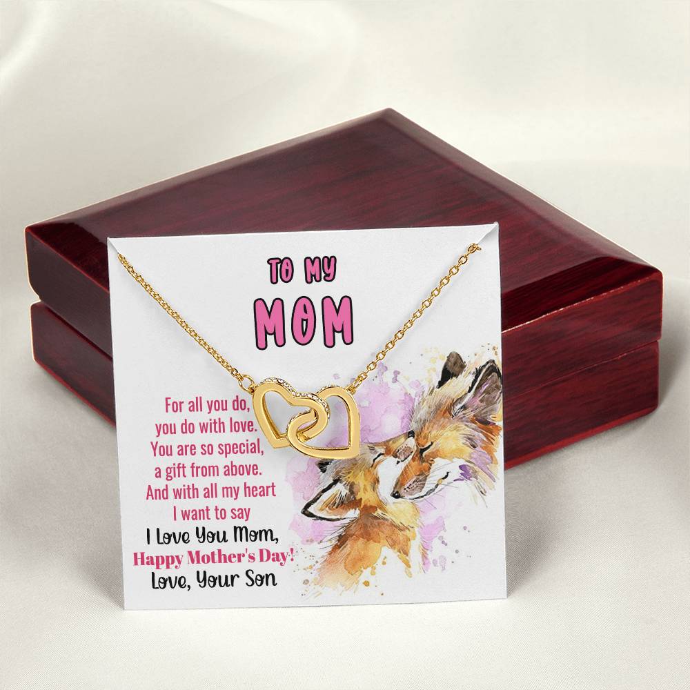 To My Mom Linked Hearts Necklace Gift From Son Interlocking Hearts Necklace