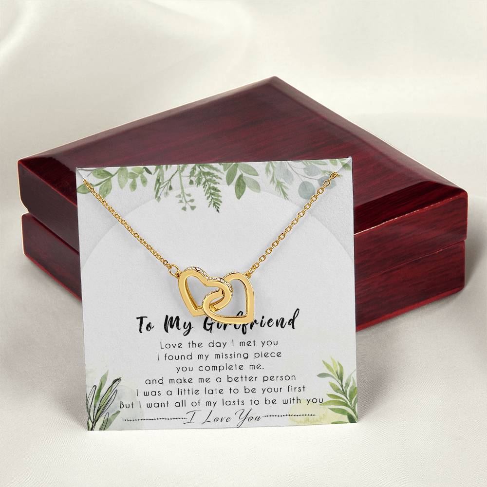 To My Girlfriend Interlocking Hearts Necklace Message Card