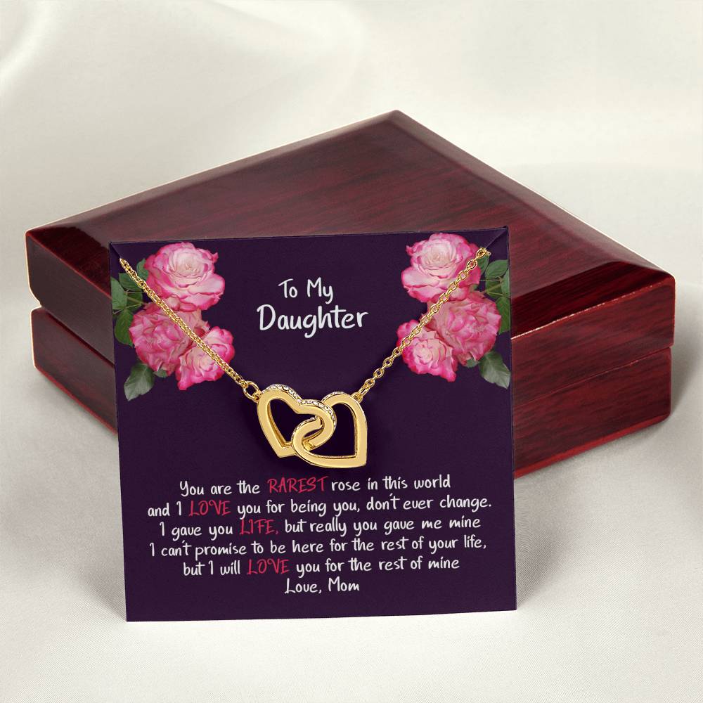 Daughter My Rarest Rose Interlocking Hearts Necklace