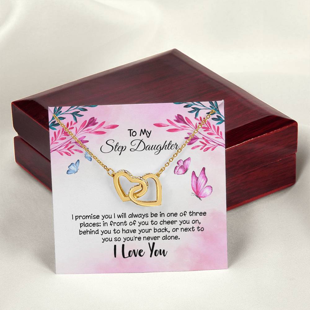 To My Step Daughter - I Promise - I Love You Interlocking Hearts Necklace