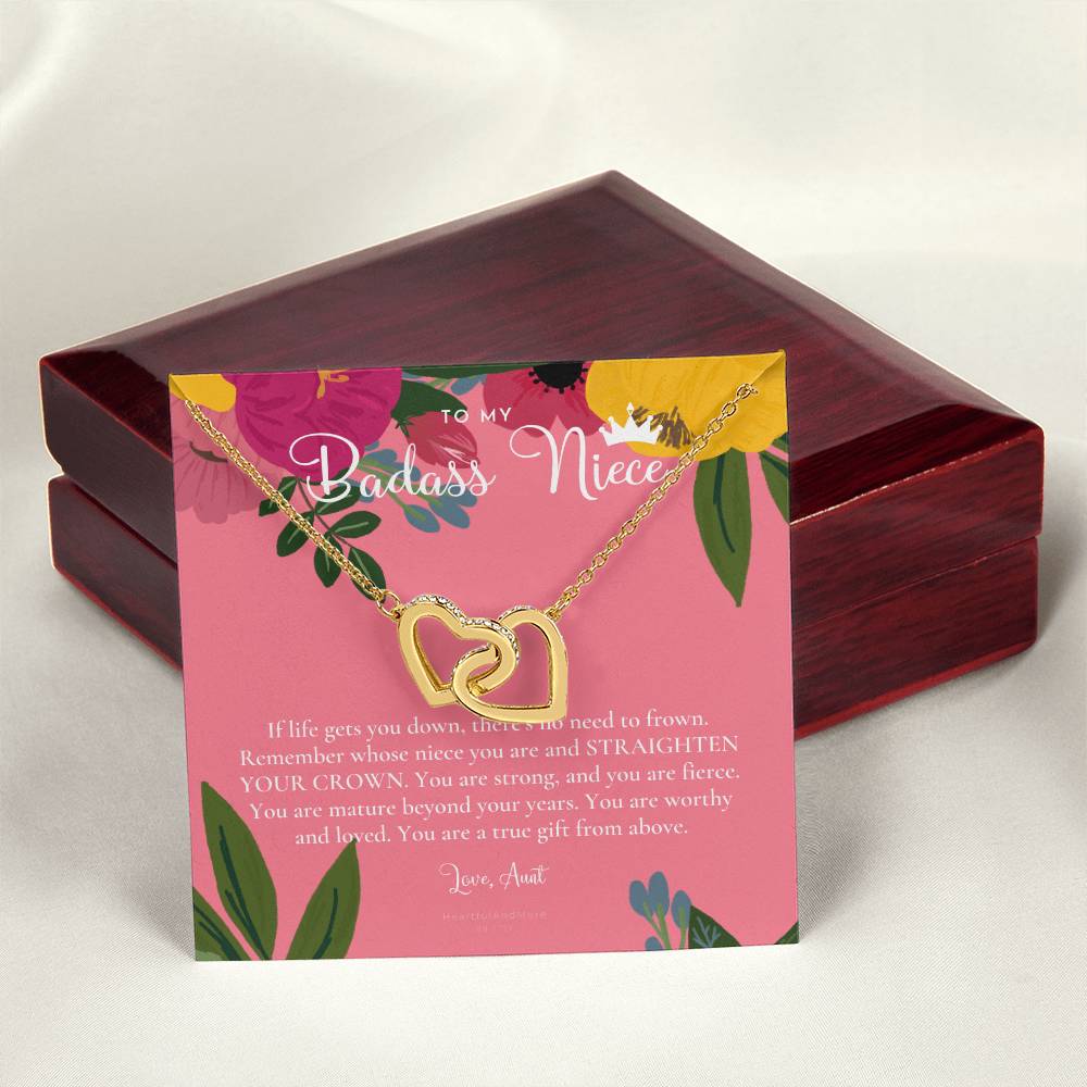 To My Badass Niece Straighten Your Crown Necklace Aunt Niece Necklace Niece Birthday Gift Niece Graduation Gift Interlocking Hearts Necklace