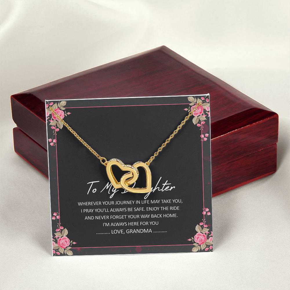 To My Daughter I'M Always Here For You Interlocking Hearts Necklace Birthday Message Card From Grandma