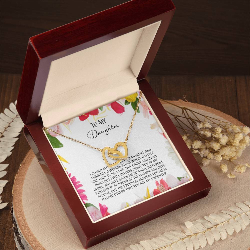 To My Daughter I Close My Eyes For A Moment - Floral Interlocking Hearts Necklace