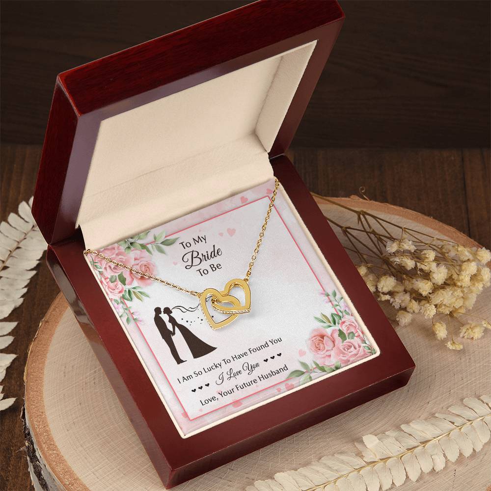 To My Bride To Be . Interlocking Hearts Pink Silhouette Design Interlocking Hearts Necklace