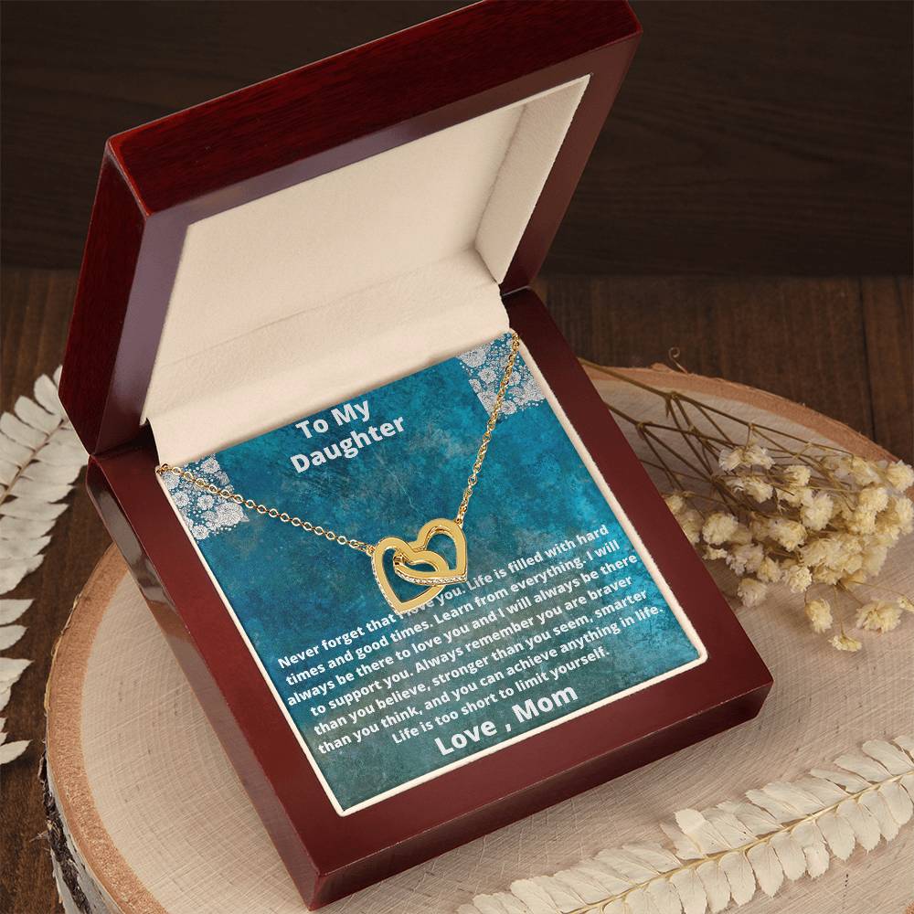 To My Daughter Love From Mom Interlocking Hearts Necklace