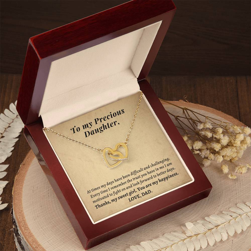 Gift For Daughter From Dad - Thanks My Sweet Girl You Are My Happiness Interlocking Hearts Necklace