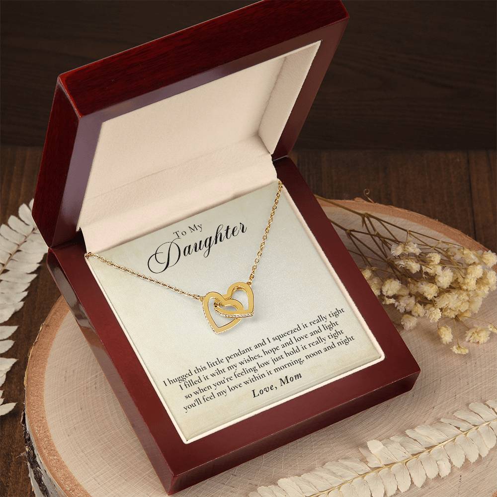 To My Daughter - Love Mom Interlocking Hearts Necklace