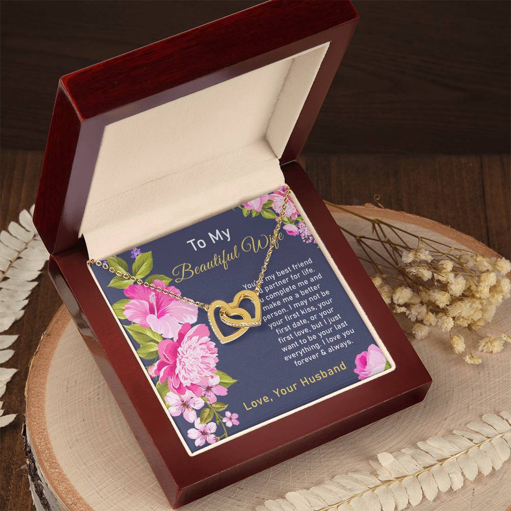 To My Beautiful Wife Interlocking Hearts Necklace