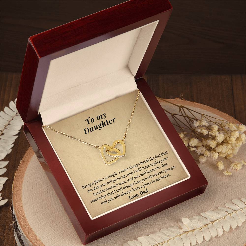 Gift For Daughter From Dad - I Will Always Love You Where Ever You Go Interlocking Hearts Necklace