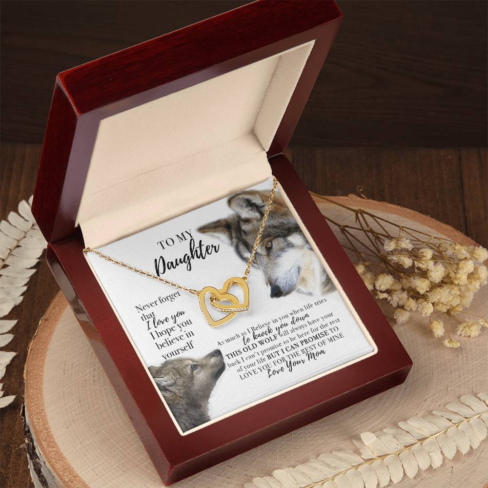 To My Daughter Necklace From Wolf Mom Interlocking Hearts Necklace