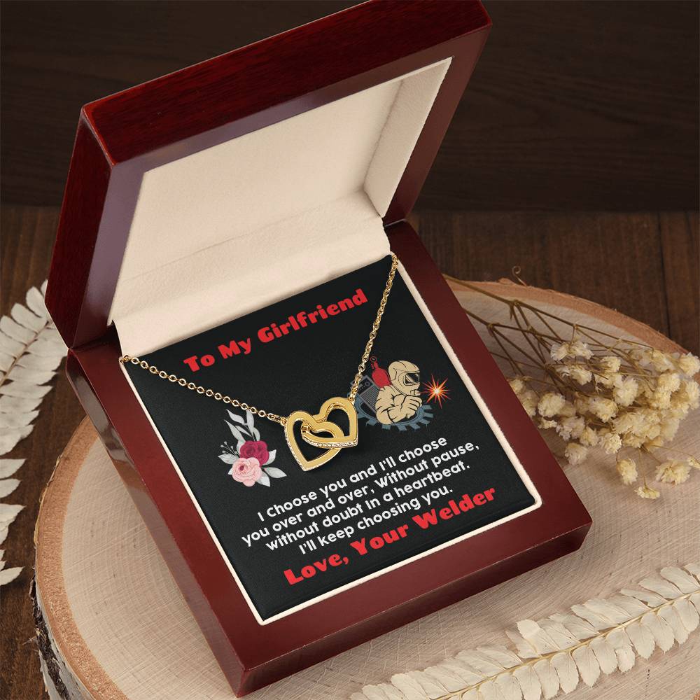 Welder'S Girlfriend Interlocking Hearts Necklace