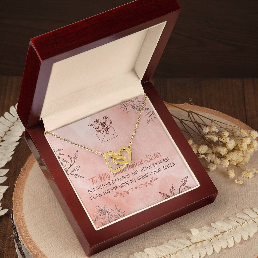 To My Unbiological Sister Interlocking Hearts Necklace Message Card