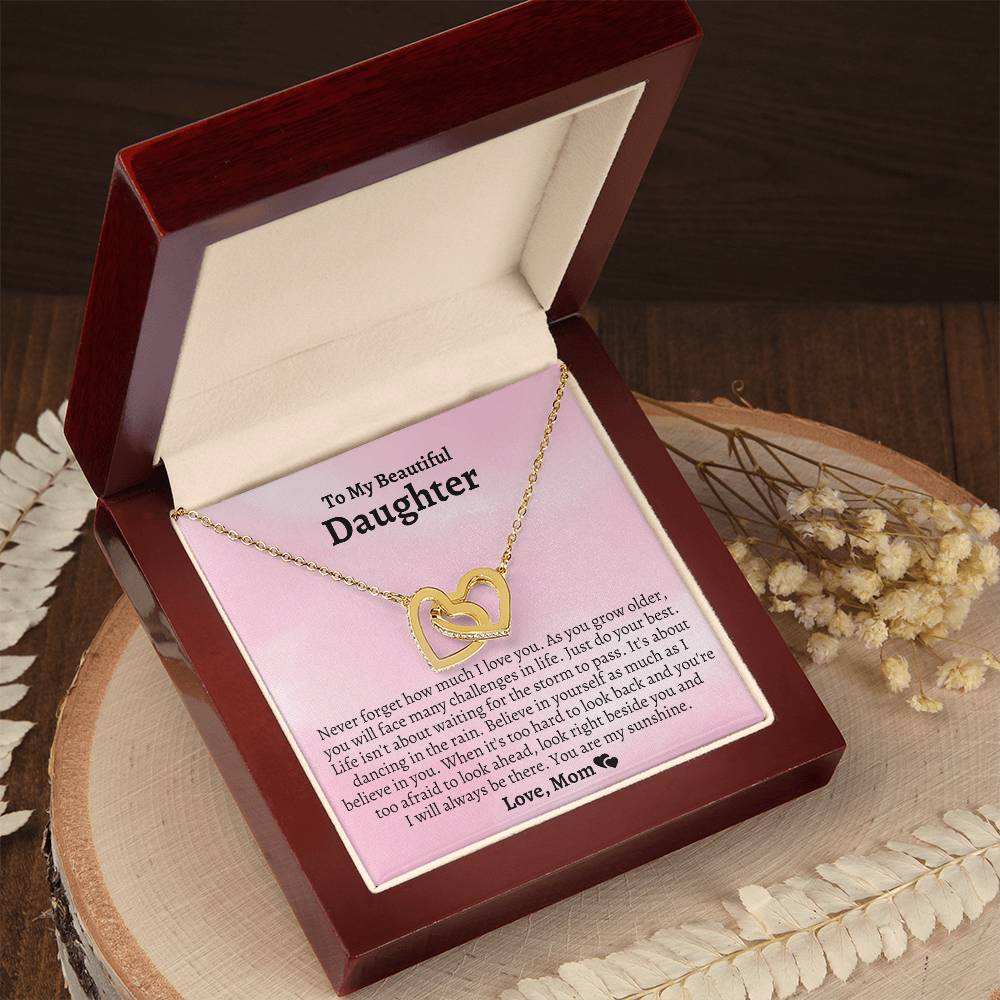 To My Daughter - You’Re My Sunshine- Interlocking Necklace Interlocking Hearts Necklace