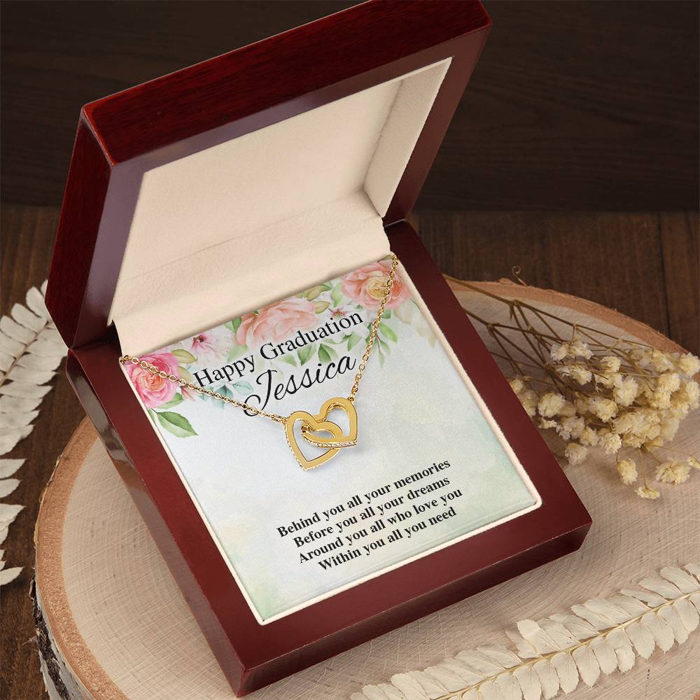 Happy Graduation Personalized Interlocking Hearts Interlocking Hearts Necklace