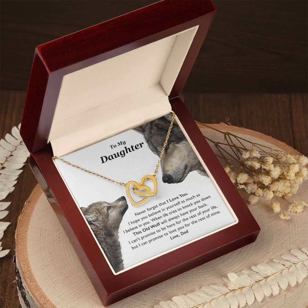 My Daughter This Old Wolf Will Always Have Your Back Interlocking Hearts Necklace