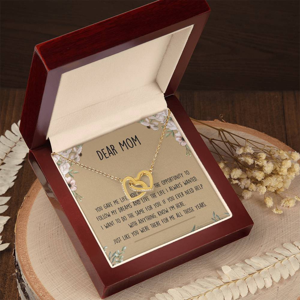 Dear Mom Interlocking Hearts Necklace Message Card